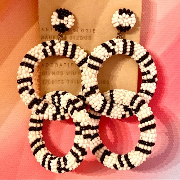 NWT Anthropologie Deepa Beaded White Hoop Chandeliers - Picture 7 of 10